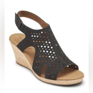 ROCKPORT | Briah Hood Slingback Black Wedge Heels CH9479 size 8.5 EUC